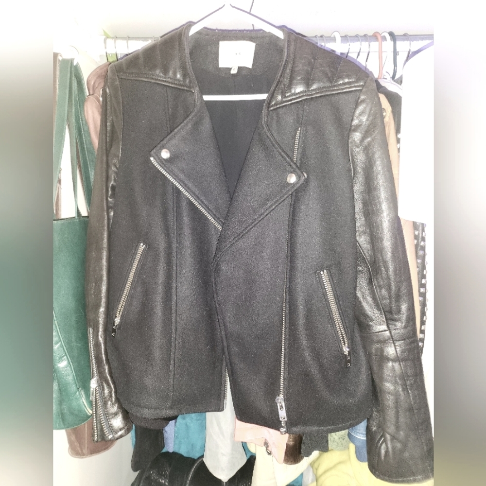 IRO 'Glass' Lamb Leather and Wool Moto Jacket size 40
